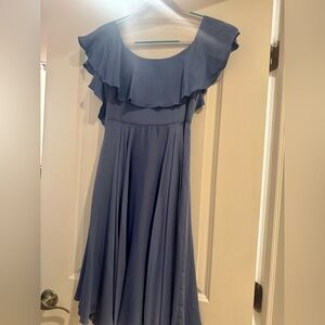 Milly Asymmetrical Blue Dress with Ruffle Detail